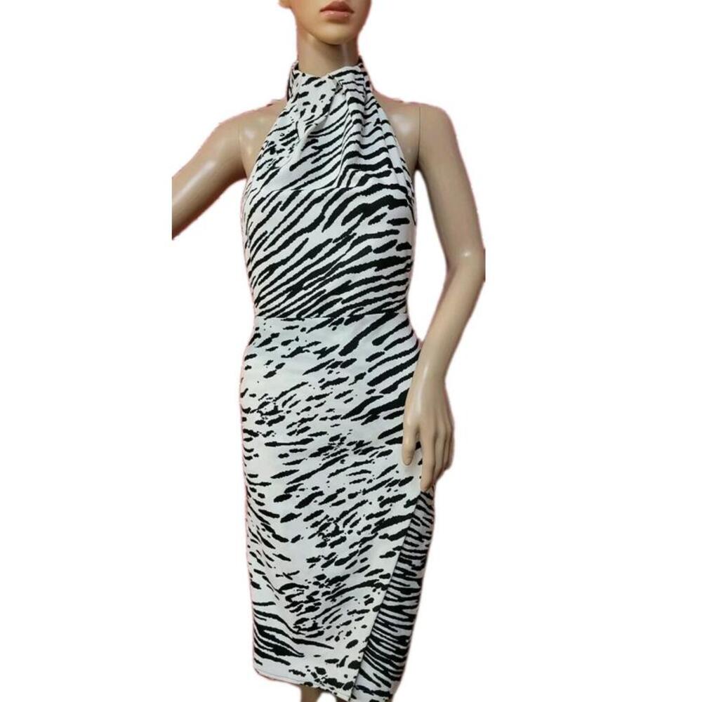 Blessed are the meek halter overlap Zebra Print white dress Women's Sz 4 NWT #C3 - Picture 9 of 11